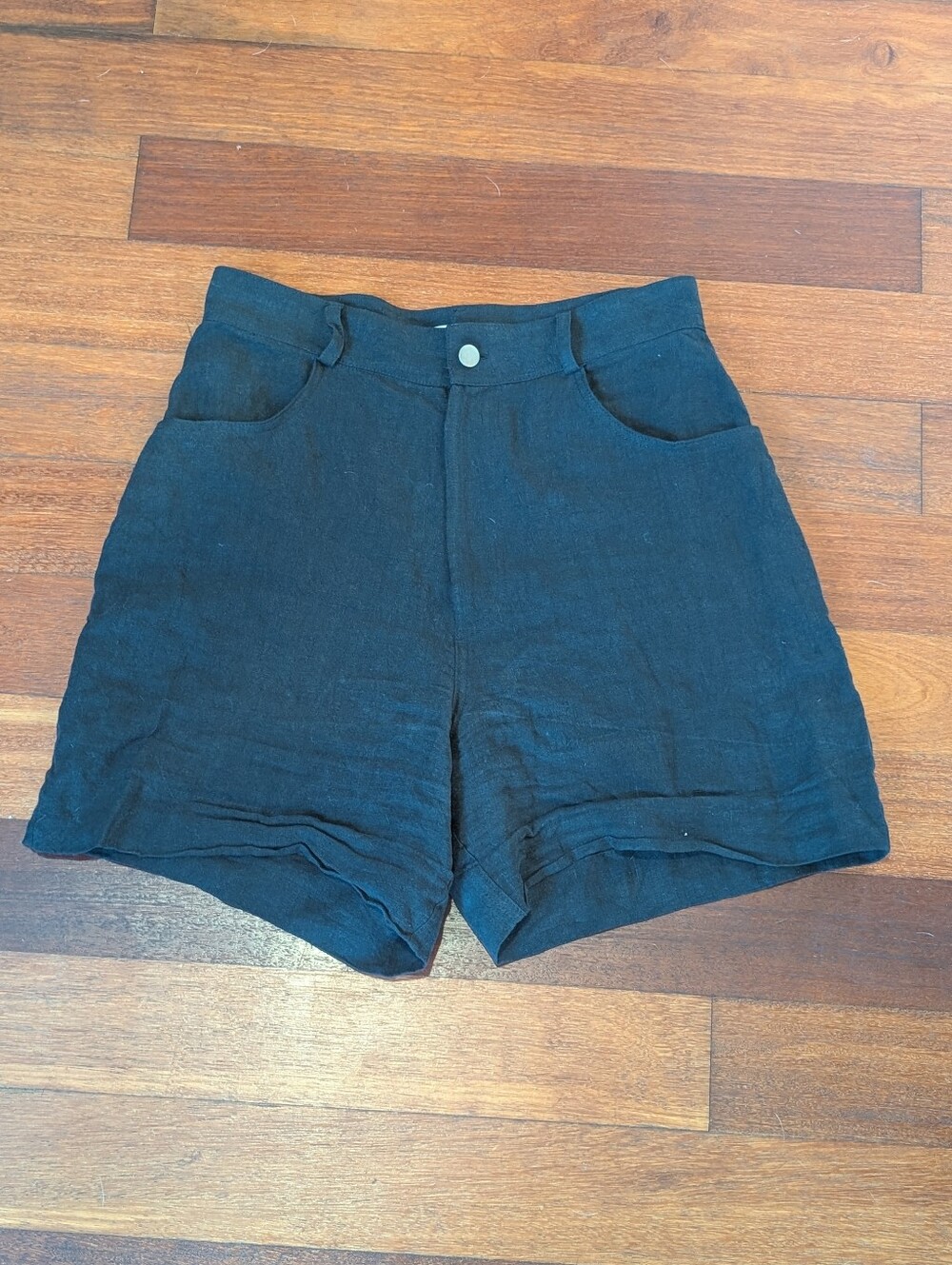 Natalie Rolt Women's Black High-Waist Linen Shorts